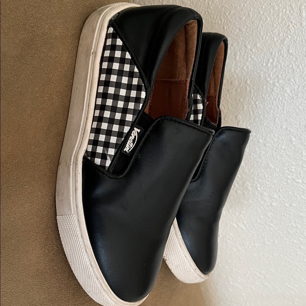 Venettini Black Leather Checkered Slip-Ons Unisex Size 10.5